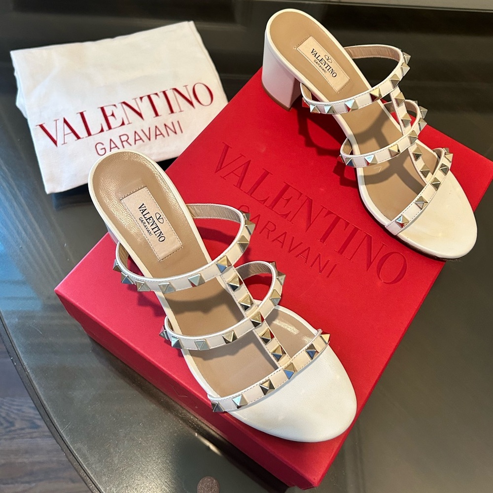 Valentino Garavani Light Cream RockstudSlides, 60mm heel